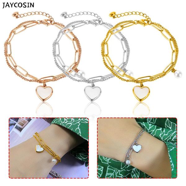 

link, chain women's bracelet stainless steel bracelets with heart pendant gold colour fashion girls color bracele, Black