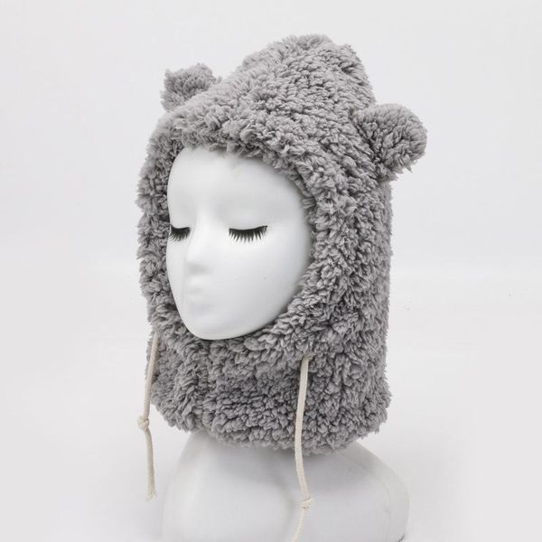 

beanie/skull caps women autumn winter thick warm cute beanies cap hats lady neck outdoor ski riding bear with ear hat for, Blue;gray