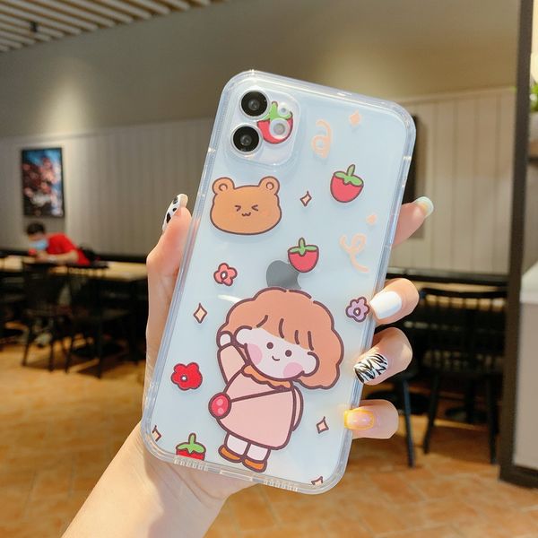 

strawberry girl pattern p frame transparent phone cases with laser paper for iphone 12 11 pro promax x xs max 7 8 plus