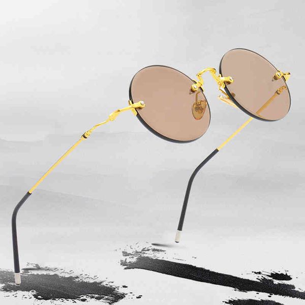 

factory outlet vintage rimless women men glass lens retro round natural crystal stone sun goggles gold oculos, White;black