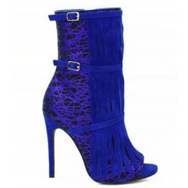 

boot single peep toe style high heels women fashion double buckle ankle boots stiletto shoes shi, Black