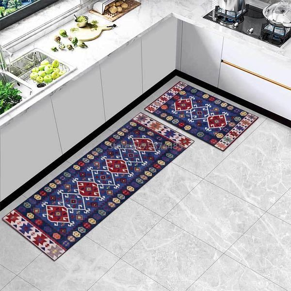 

retro geometric ethnic blue kitchen mat combination entry bedroom non-slip bedside blanket carpets