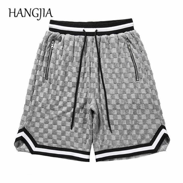 Branco Preto Preto Jogger Shorts Homens Hip Hop Drop-Crother Sweat Shorts Mulheres Streetwear Checkered Patch Calças de Suor Macho C0607