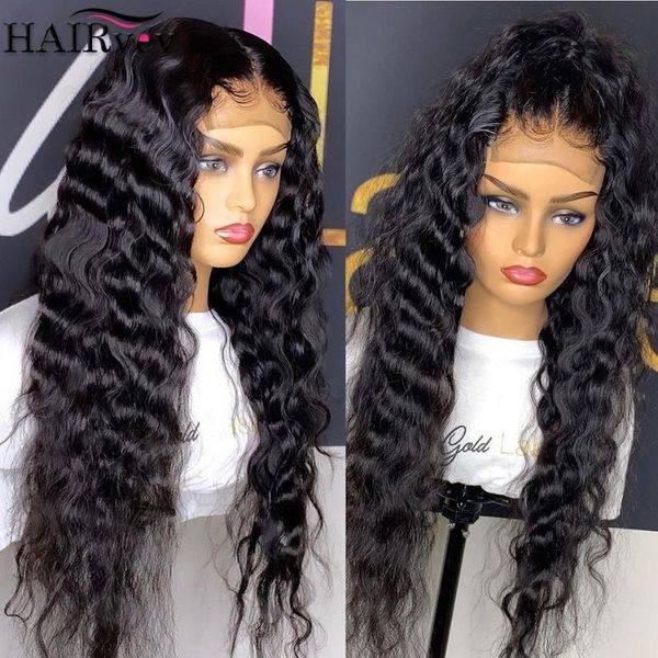 

lace wigs 30 inch transparent closure human hair deep wave front curly pre plucked long, Black;brown