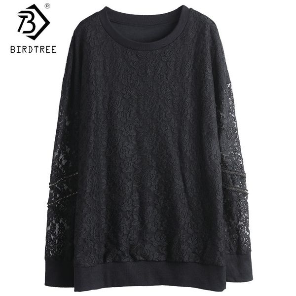 

spring autumn plus size new arrival ladies pure lace tshirt long sleeves women blouses black casual t0d409n 210419, White
