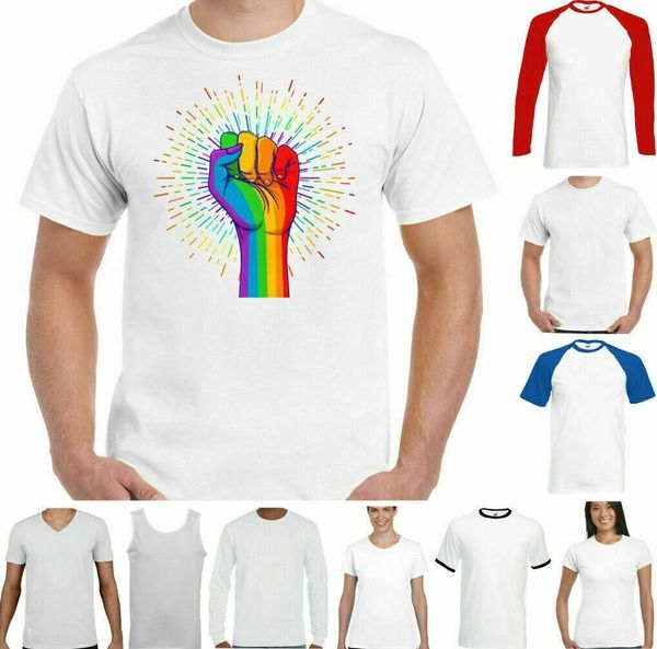 

lgbt t shirt men om fist lesbian gay pride rainbow color clothes top, White;black