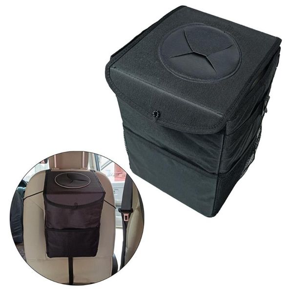 

car organizer 41xa waterproof trash can with lid & storage pockets leak-proof vehicle hanging garbage multipurpose automotive bag