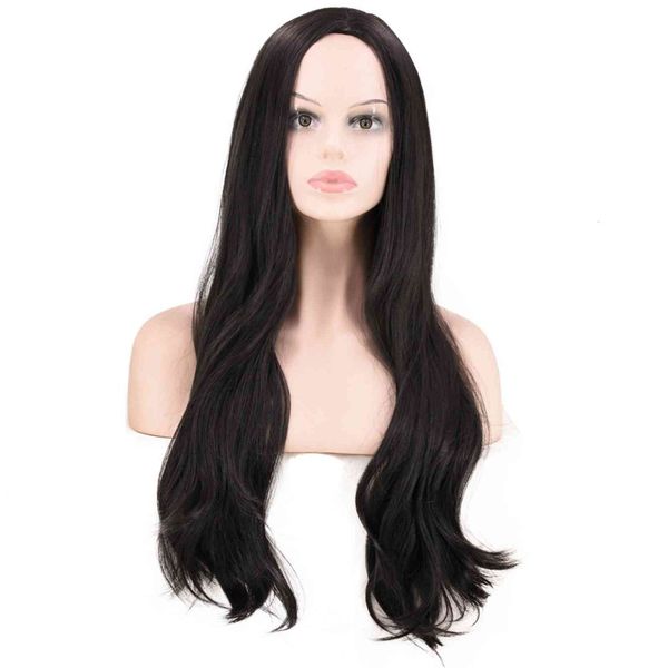 

wig female chemical fiber black long curly, Black;brown