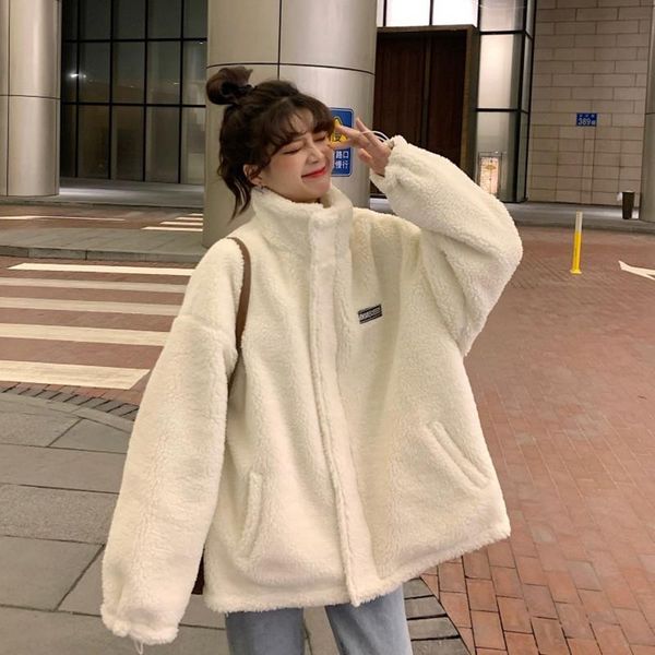 

women's fur & faux 2021 women coat casual style short lalambswool thick female european station winter collar fashion oversized, Black
