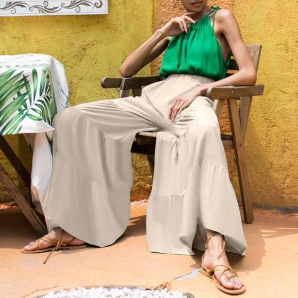 

casual high waist long pantalon palazzo vonda stylish wide leg pants women autumn trousers 2021 female solid turnip plus size women's &, Black;white