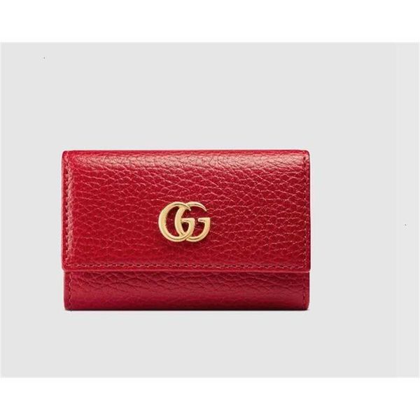 

brand designer luxury 456118 leather key case red leather long wallets chain wallet pouches key card holders cases purse, Black;red