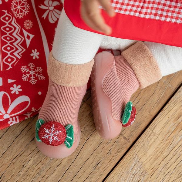 

first walkers baby christmas anti-skid floor socks spring and autumn cartoon dolls children rubber sole shoes toddlers