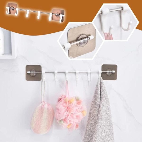 

hooks & rails wall mounted bathroom organizer six towel holder kitchen accessories cupboard storage rack shelf key #yj