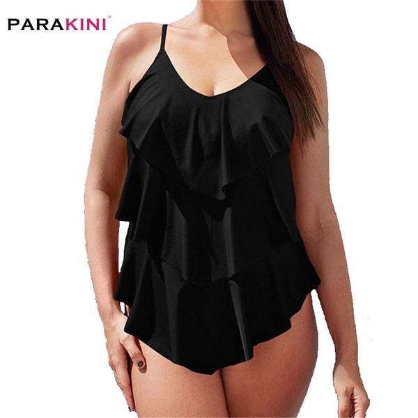 

parakini plus size 3xl women ruffle swimsuit mature cover belly swimwear slimming vintage retro bodysuit bathing suit 210728, White;black