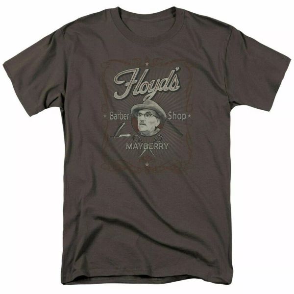 

andy griffith show mayberry floyds t shirt mens licensed classic tv charcoal, White;black