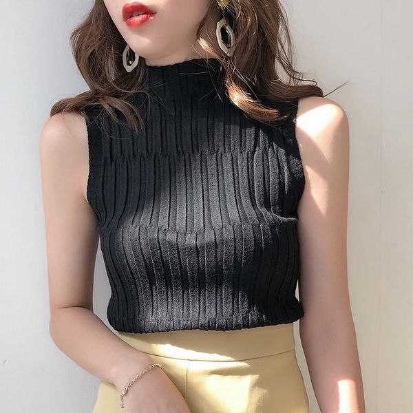 

women's t-shirt solid half turtleneck fashion slim knitted, White