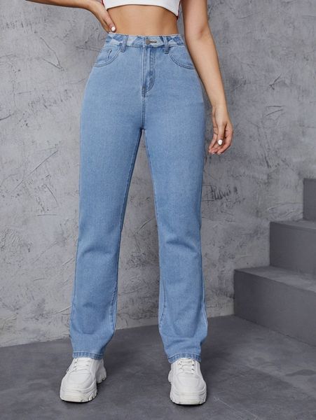 

solid straight leg jeans a4gf#, Blue