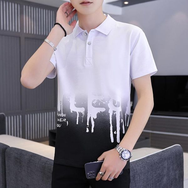 

men's polos lovzon summer short-sleeved t-shirts men loose ice silk thin clothes on lapel shirt male business and leisure travelers, White;black