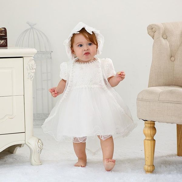 

girl's dresses 3pcs infant 1 year birthday dress for baby girl born baptism christening gowns shwal + hat little girls high quality, Red;yellow