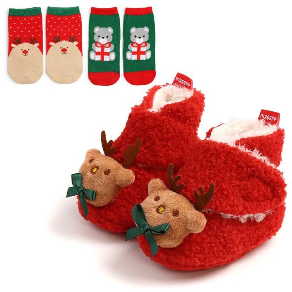 

first walkers cartoon christmas warm shoes with 2 pairs of socks