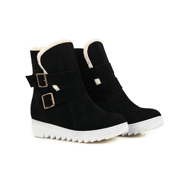 

boots 2021 winter shoes women snow suede leather ankle for platform non slip, Black
