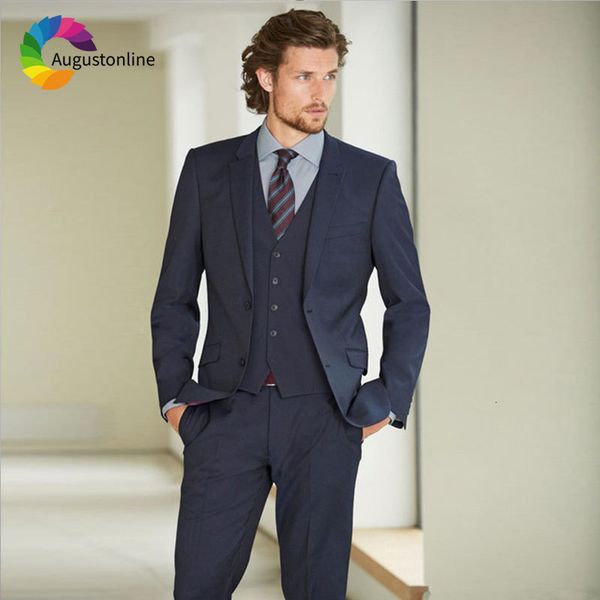 

men's suits & blazers formal business man suit navy blue men wedding custom made jacket 3piece pants vest slim fit groom tuxe, White;black