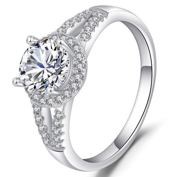 

round crystal wedding ring fashion temperament female romantic birthday gift factory wholesale rings, Slivery;golden
