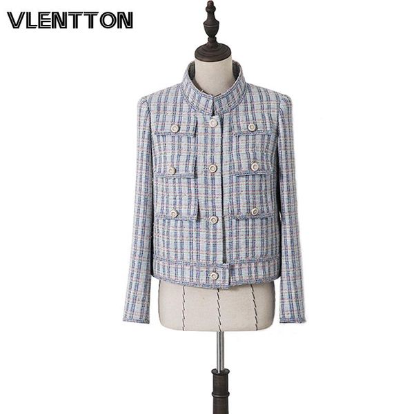 

women's jackets 2021 spring autumn vintage plaid tweed womens jacket coat brand stand short female outwear veste femme, Black;brown