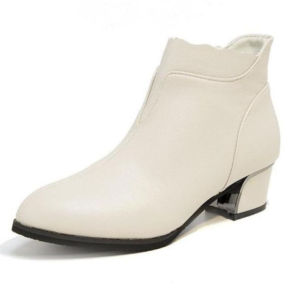 

boots women autumn winter ankle zipper pointed toe square heel solid casual black booties botas mujer