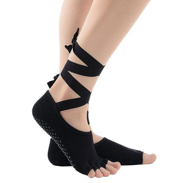 

anti skid yoga socks ankle bandage cotton breathable gym dance runnings sports solid color women quick dry buttery soft, Black