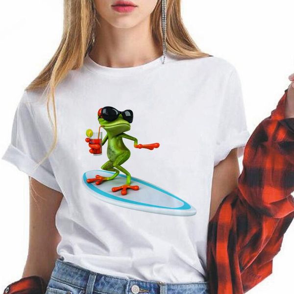 

women's t-shirt personalized design t shirt 3d frog printed hipster women clothes funny casual summer versatile loose breathable ropa, White