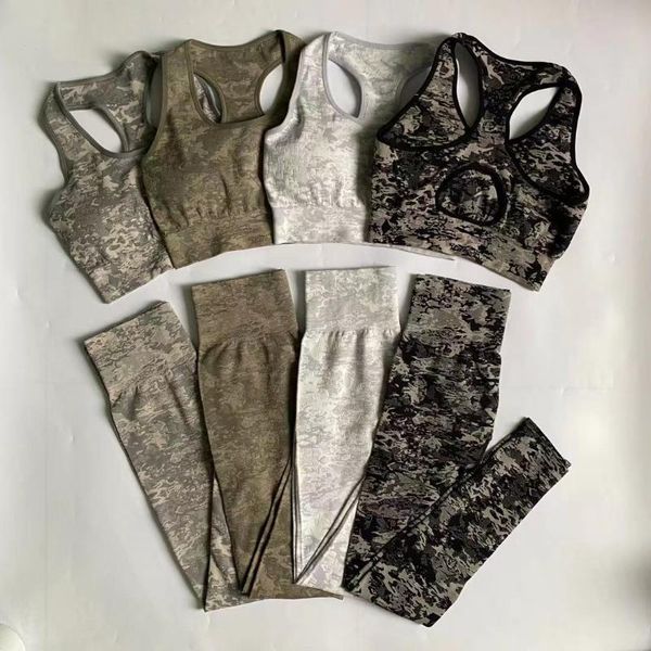

yoga outfit 2 pcs seamless camo gym suit women fitness athletic set sports suits high waist leggings+push up bra padded sportswear