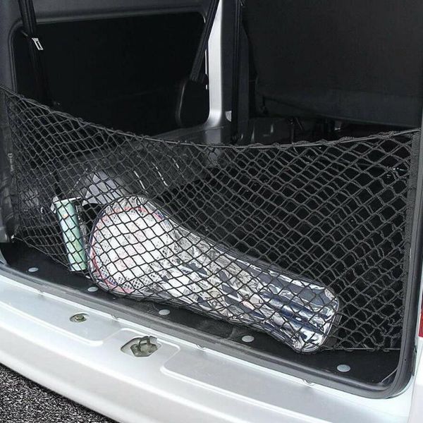 

car organizer storage net for trunk automotive cargo truck bed streches elastic nylon mesh universal with 4 hooks