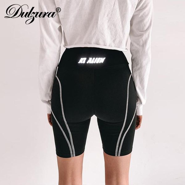 

women's shorts dulzura 2021 summer women patckwork reflective high waist biker streetwear fitness sportswear plus size clothing, White;black
