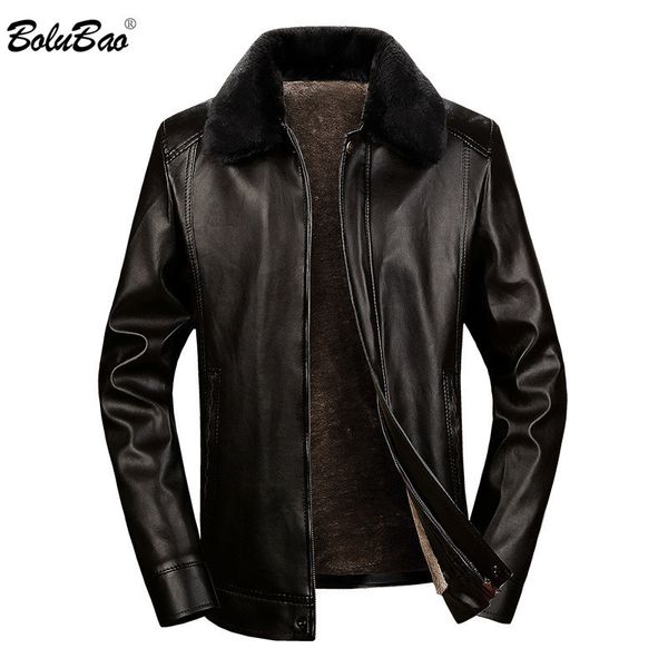 

bolubao men pu leather jackets winter brand men's leather jacket male business casual leather jacket (detachable fur collar) 210518, Black