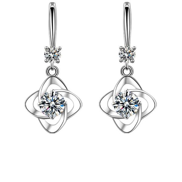 

dangle & chandelier 2021 style fashion white copper plated flower zircon earrings for women gift, Silver