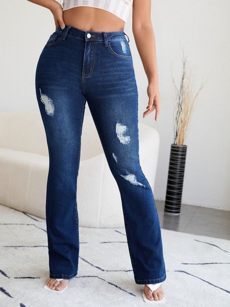 

sxy ripped flare leg jeans x5pv#, Blue