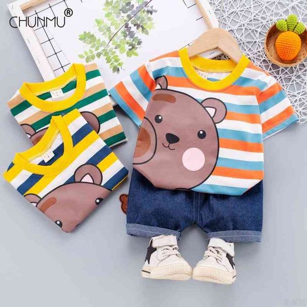 

baby girls boy clothes suit kids striped t-shirt+denim pants sport outfit born set summer toddler clothing 210508, White