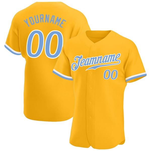 

custom gold light blue-white authentic baseball jersey, Blue;black
