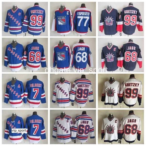 

new york rangers 77 phil esposito jersey men 99 wayne gretzky ice hockey jerseys vintage 68 jaromir jagr 7 rod gilbert, Black