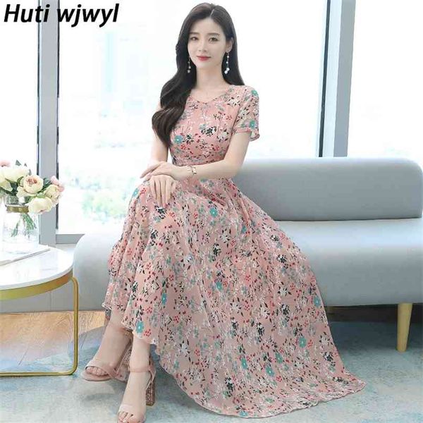 

floral chiffon boho beach maxi sundress summer plus size print vintage casual long dress women bodycon party pink vestidos 210528, Black;gray