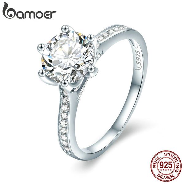 

bamoer 925 sterling wedding ring princess square cz finger rings for women silver engagement jewelry scr342, Golden;silver