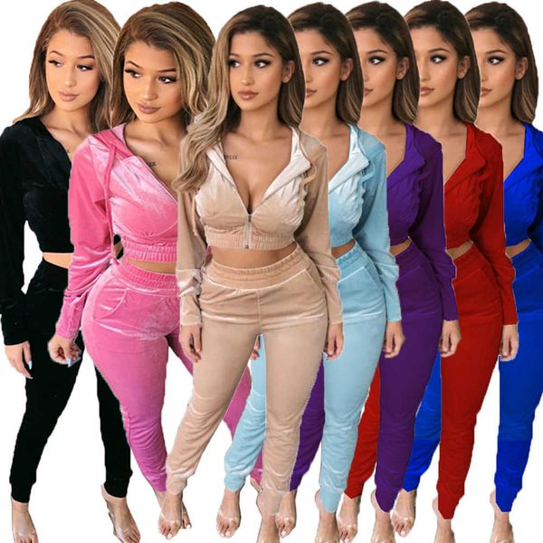 

women sports tracksuits designers clothes 2021 fashion autumn winter korean velvet two-piece 2 piece, Gray