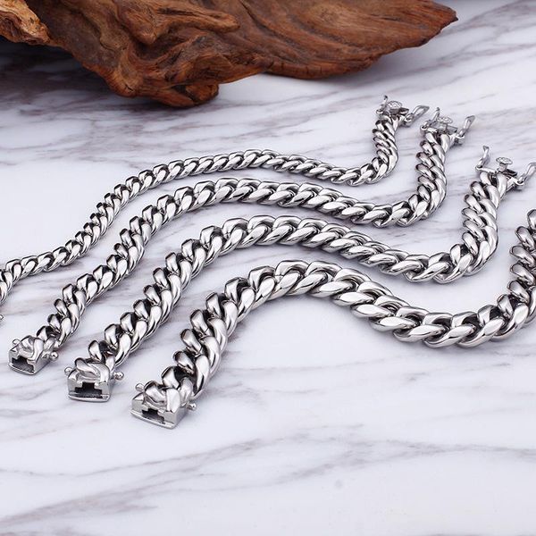 

8mm/10mm/12mm/14mm wide 316l stainless steel mami cuban curb link chain bracelet bangle casting cool clasp jewelry mens link,, Black