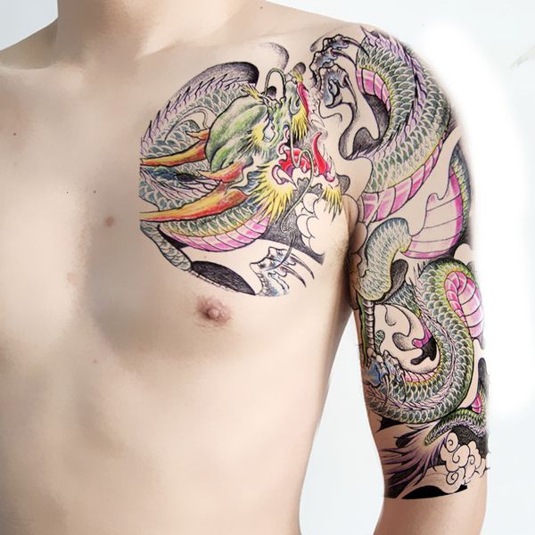 

semi armour shoulder dragon tattoo sticker traditional black color large back tattoo sticker