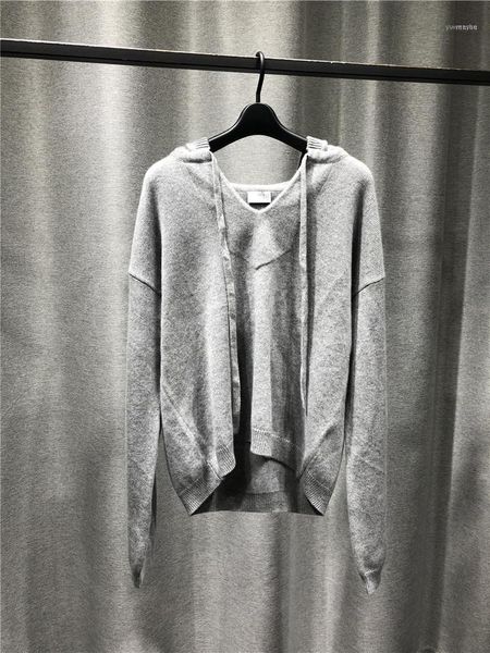 

exquisite soft comfortable cashmere sweater women gray long sleeve hooded loose autumn/winter 2021 sweater1, White;black