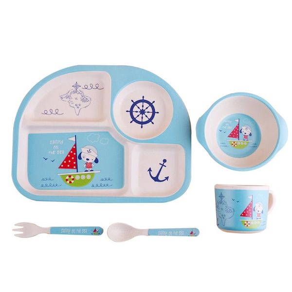 

flatware sets 5 piece toddler kids bamboo dinnerware set cartoon animal plate feeding dishes bowl spoon fork cup tableware baby hx5a