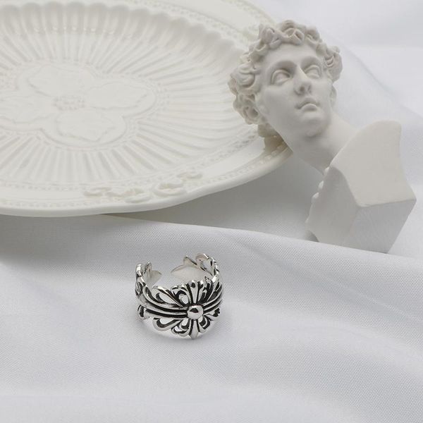 

cluster rings yishi s925 sterling silver hollow cruciferous open ring korean retro personality couple, Golden;silver