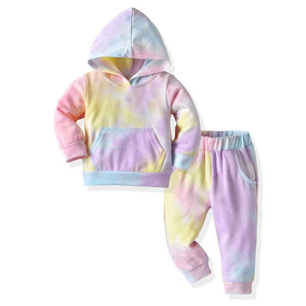 

and toddler girls clothing sets tie dye print long sleeve hoodies sweatshirt+trousers casual outfits children tracksuits p0831, White