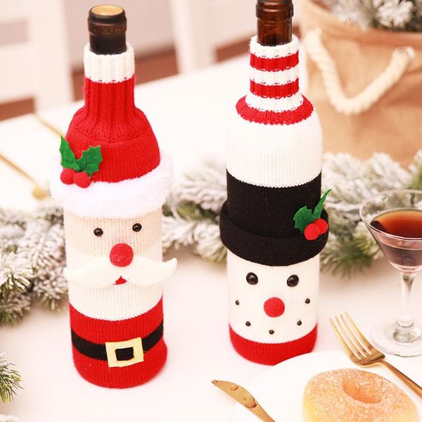 Noel Süslemeleri 20x12 cm 1 adet Noel Baba Örme Kırmızı Şarap Şişesi Kapak Bar Noel Kardan Adam Çanta Dekorasyon Yemeği Masa Dekor Için